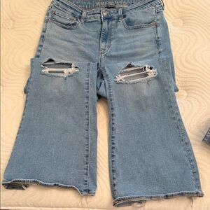 American Eagle Outfitters Women's Distressed Light Blue Flare Jeans